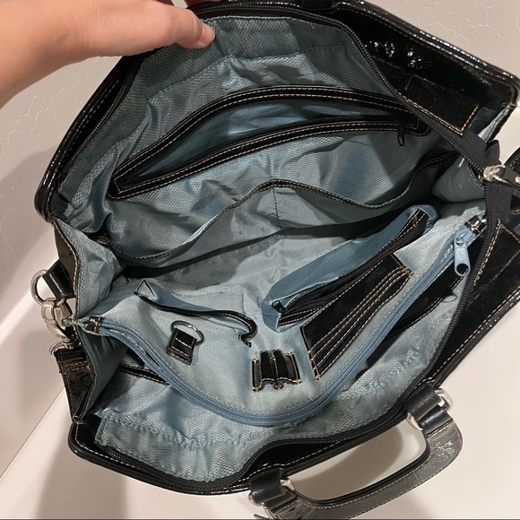 Lawyer’s bag top handle Leather croc embossing patent leather briefcase Retro - Picture 8 of 16